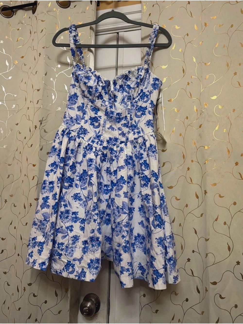 iris Blue and White Floral Mini Dress